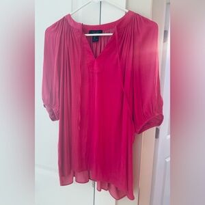Rachel Rachel Roy Womens Kaylee Double V Gathered Sleeves Top Size L|Pink|EUC